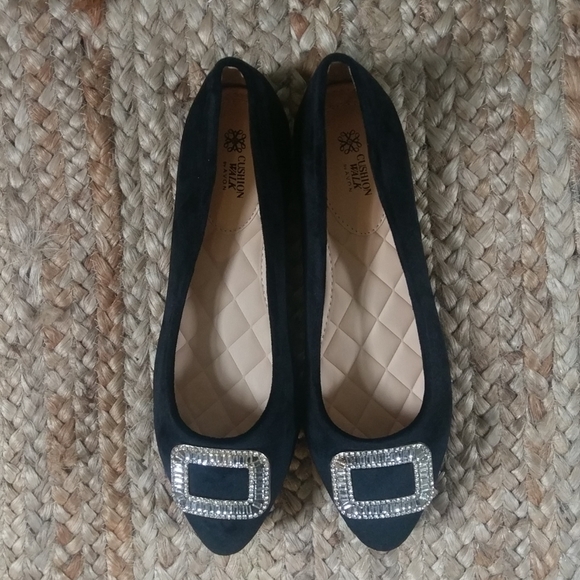 Avon Shoes - Black Velvet Jeweled Flat Holiday Shoes Size 7 NEW